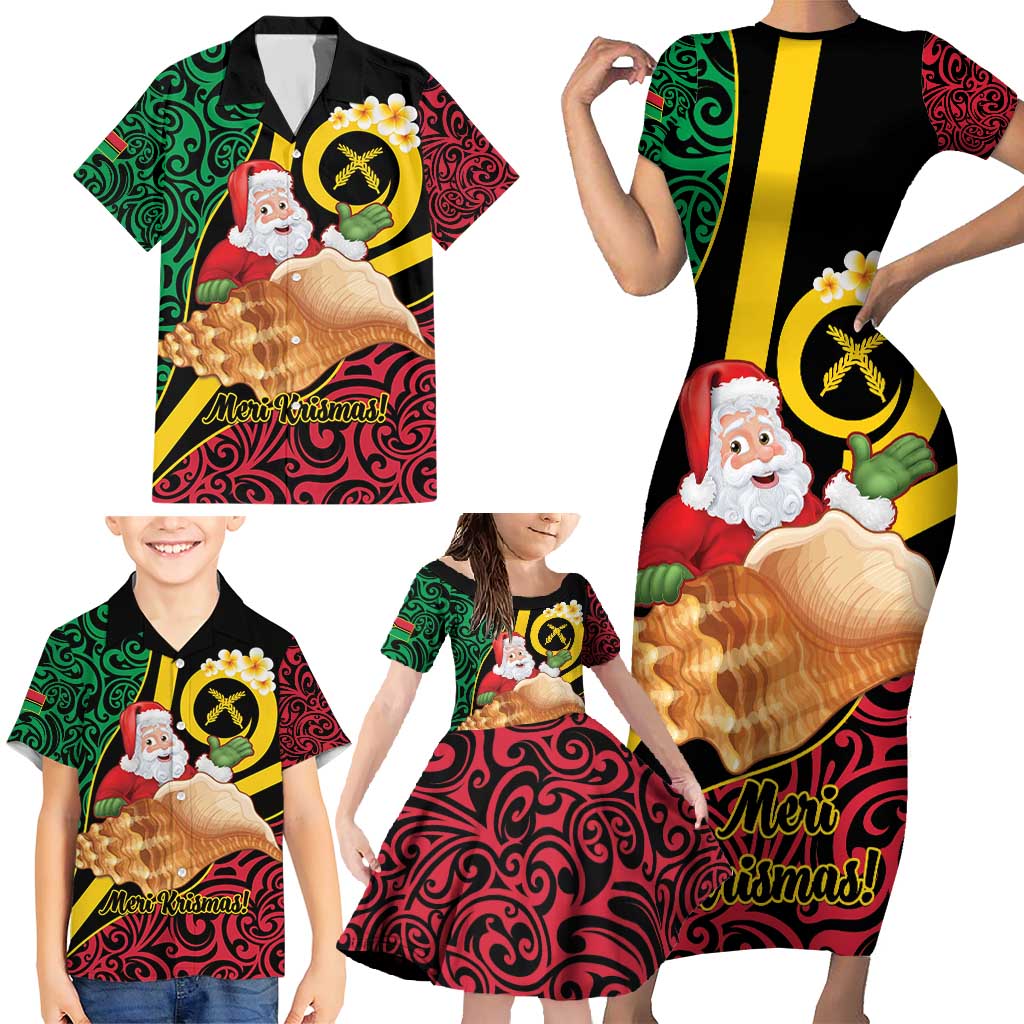 Vanuatu Christmas Family Matching Short Sleeve Bodycon Dress and Hawaiian Shirt Vanuatuan Conch Shell - Meri Krismas!