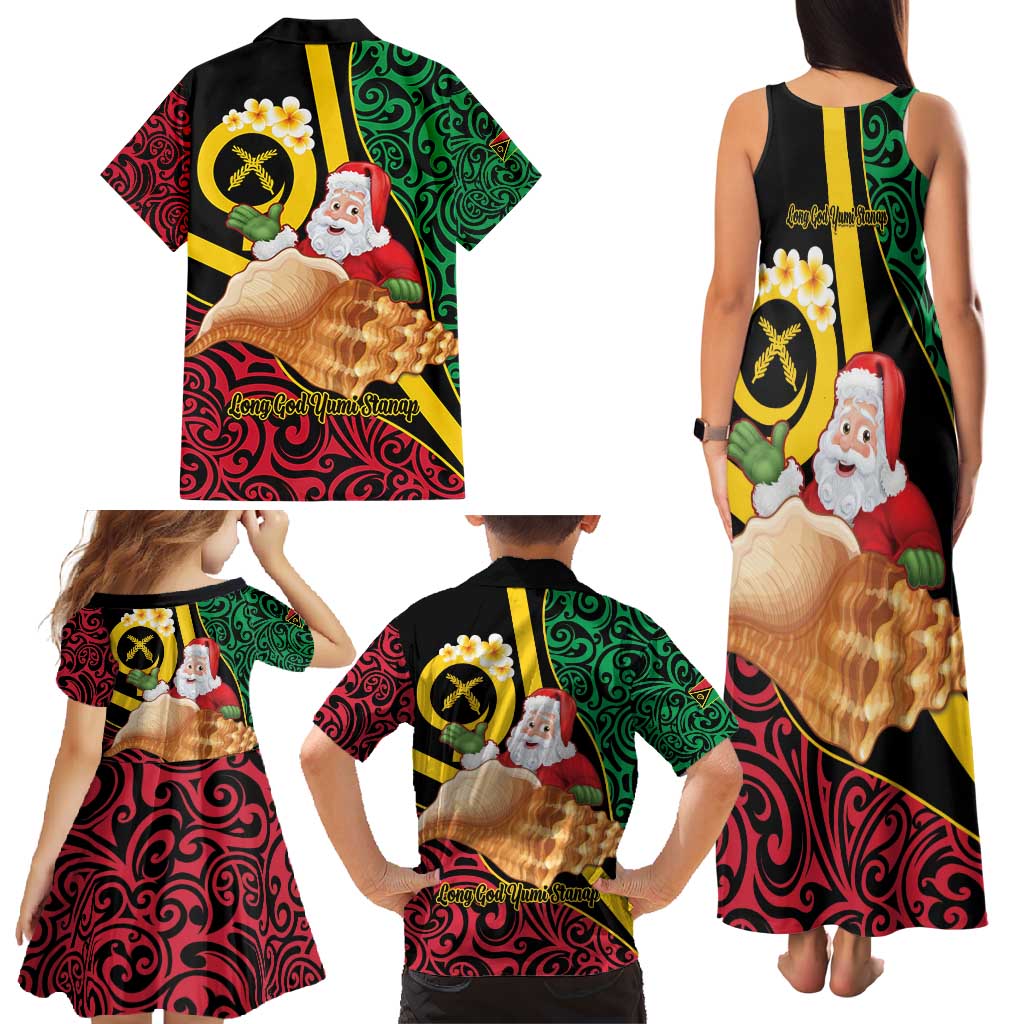 Vanuatu Christmas Family Matching Tank Maxi Dress and Hawaiian Shirt Vanuatuan Conch Shell - Meri Krismas!