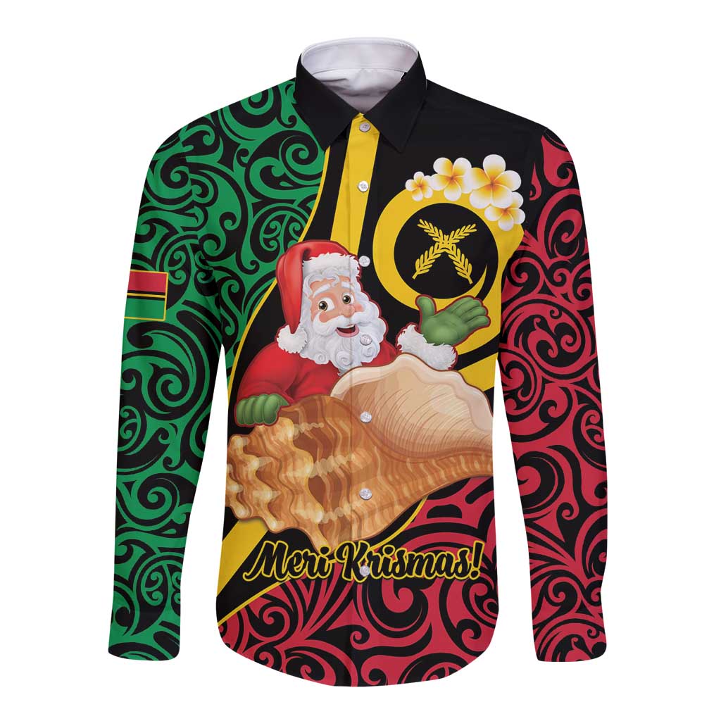 Vanuatu Christmas Long Sleeve Button Shirt Vanuatuan Conch Shell - Meri Krismas!