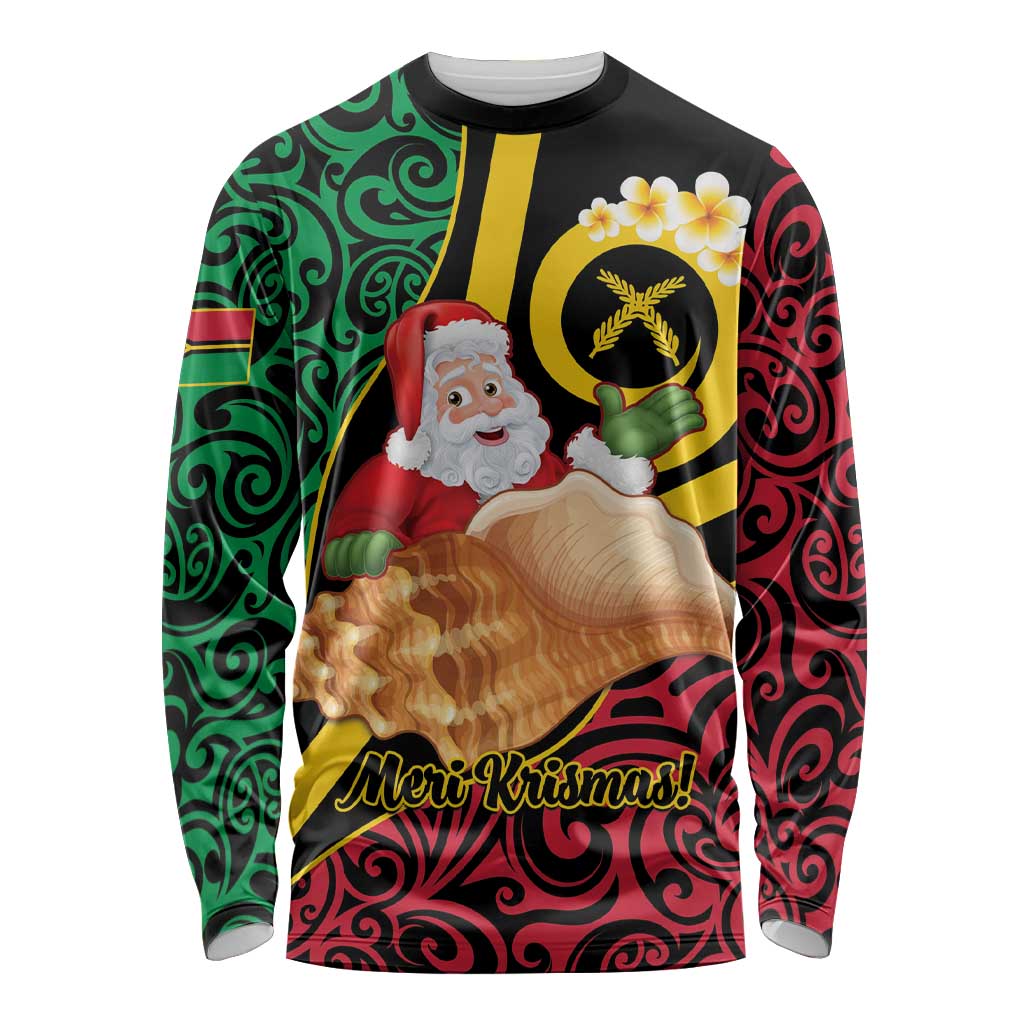 Vanuatu Christmas Long Sleeve Shirt Vanuatuan Conch Shell - Meri Krismas!