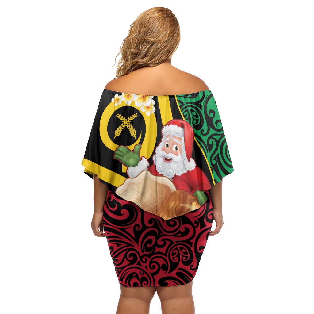 Vanuatu Christmas Off Shoulder Short Dress Vanuatuan Conch Shell - Meri Krismas! LT14 - Polynesian Pride