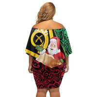 Vanuatu Christmas Off Shoulder Short Dress Vanuatuan Conch Shell - Meri Krismas! LT14 - Polynesian Pride