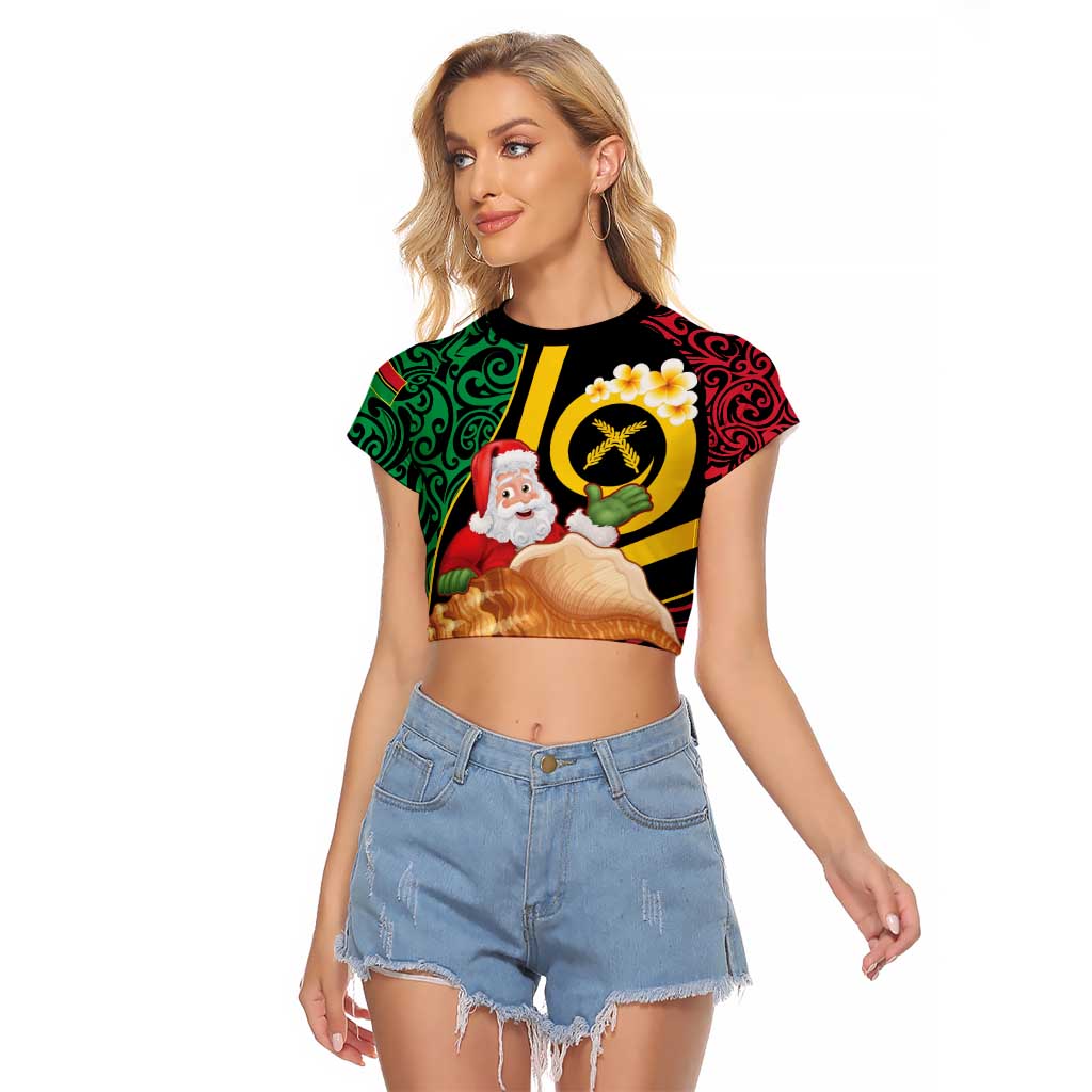 Vanuatu Christmas Raglan Cropped T Shirt Vanuatuan Conch Shell - Meri Krismas! LT14 Female Black - Polynesian Pride