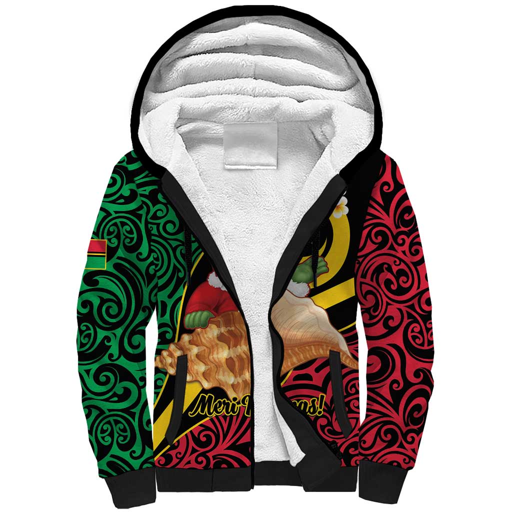 Vanuatu Christmas Sherpa Hoodie Vanuatuan Conch Shell - Meri Krismas! LT14 Unisex Black - Polynesian Pride