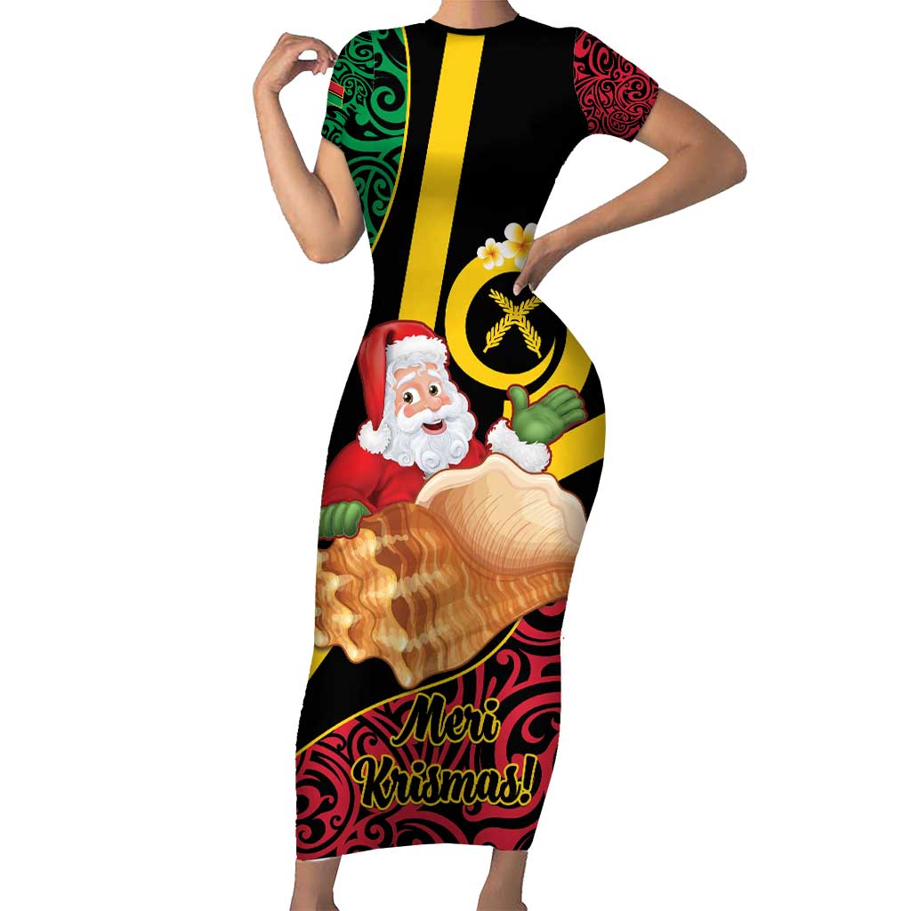 Vanuatu Christmas Short Sleeve Bodycon Dress Vanuatuan Conch Shell - Meri Krismas!