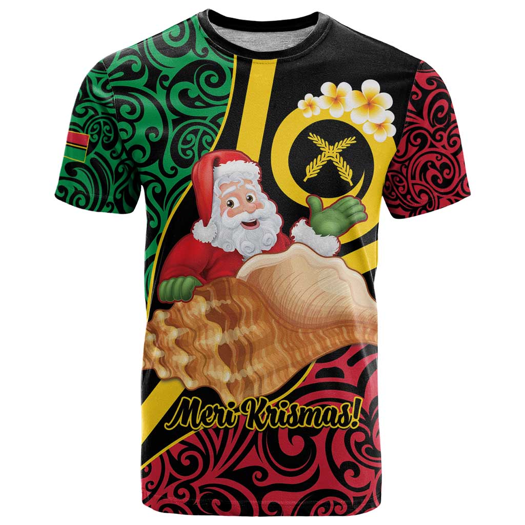 Vanuatu Christmas T Shirt Vanuatuan Conch Shell - Meri Krismas! LT14 Black - Polynesian Pride