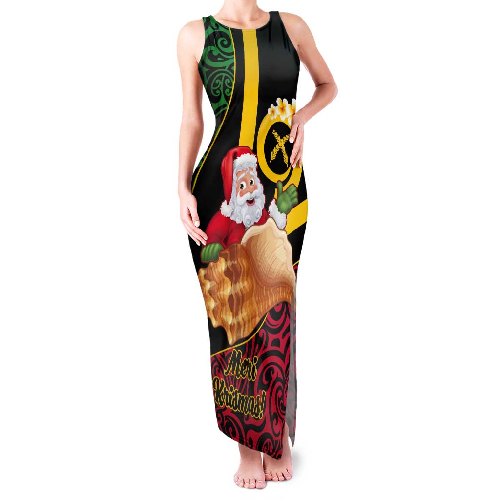 Vanuatu Christmas Tank Maxi Dress Vanuatuan Conch Shell - Meri Krismas! LT14 Women Black - Polynesian Pride