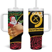 Vanuatu Christmas Tumbler With Handle Vanuatuan Conch Shell - Meri Krismas! LT14 One Size: 40 oz Black - Polynesian Pride