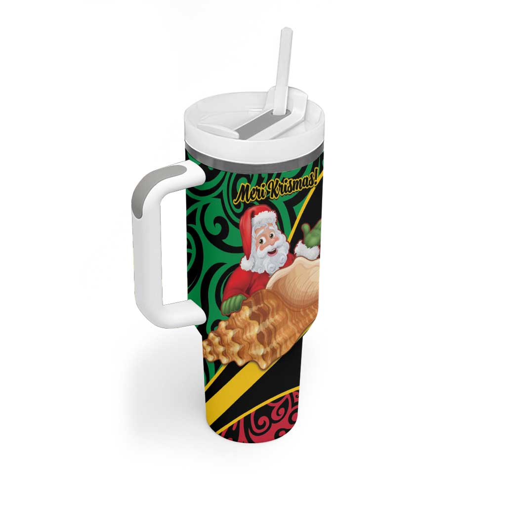 Vanuatu Christmas Tumbler With Handle Vanuatuan Conch Shell - Meri Krismas! LT14 - Polynesian Pride