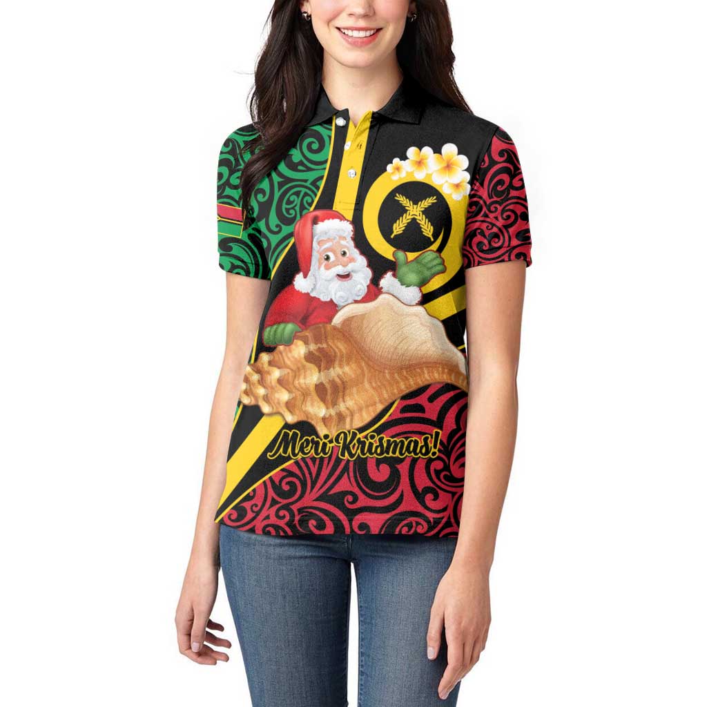 Vanuatu Christmas Women Polo Shirt Vanuatuan Conch Shell - Meri Krismas!