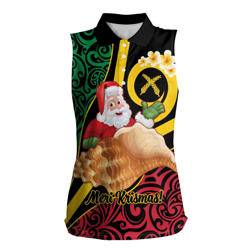 Vanuatu Christmas Women Sleeveless Polo Shirt Vanuatuan Conch Shell - Meri Krismas!