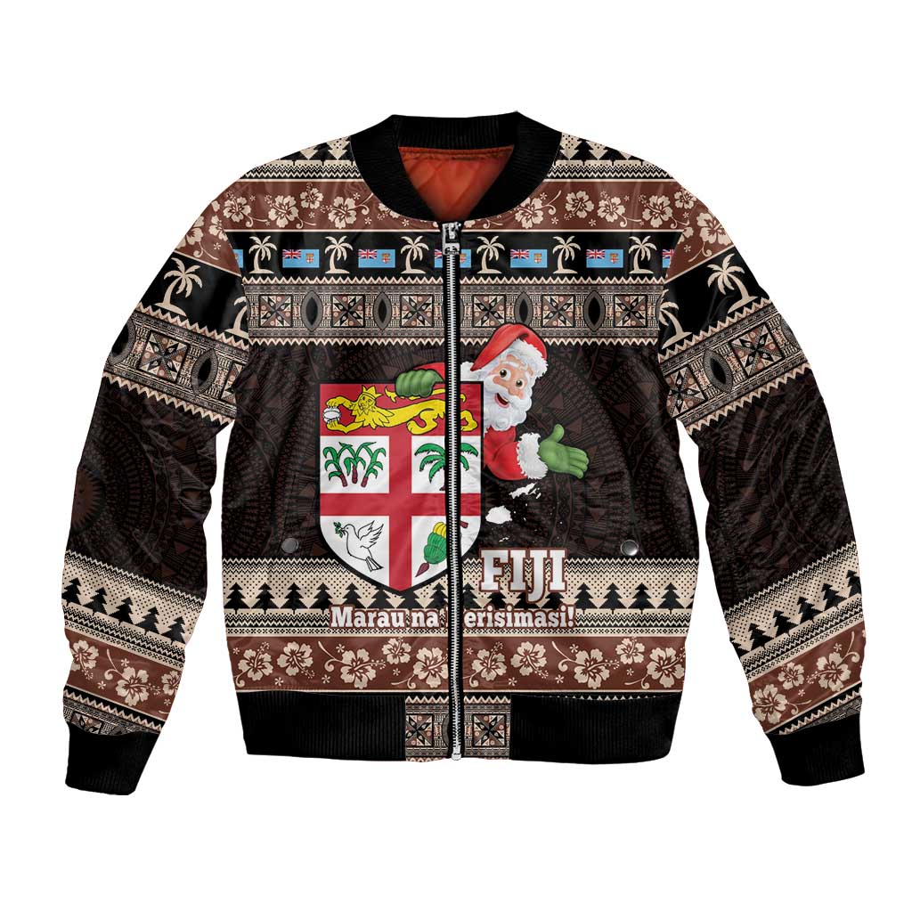 Fiji Christmas Bomber Jacket Fijian Masi Marau na Kerisimasi! - Brown