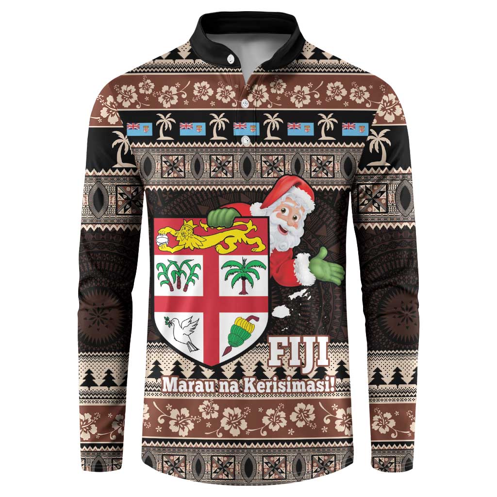 Fiji Christmas Button Sweatshirt Fijian Masi Marau na Kerisimasi! - Brown