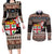 Fiji Christmas Couples Matching Long Sleeve Bodycon Dress and Long Sleeve Button Shirt Fijian Masi Marau na Kerisimasi! - Brown