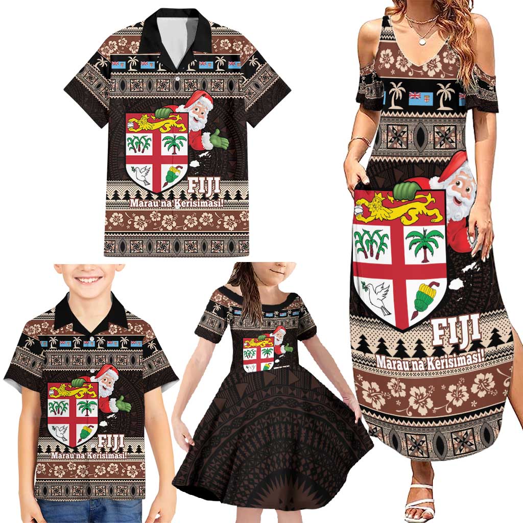 Fiji Christmas Family Matching Summer Maxi Dress and Hawaiian Shirt Fijian Masi Marau na Kerisimasi! - Brown