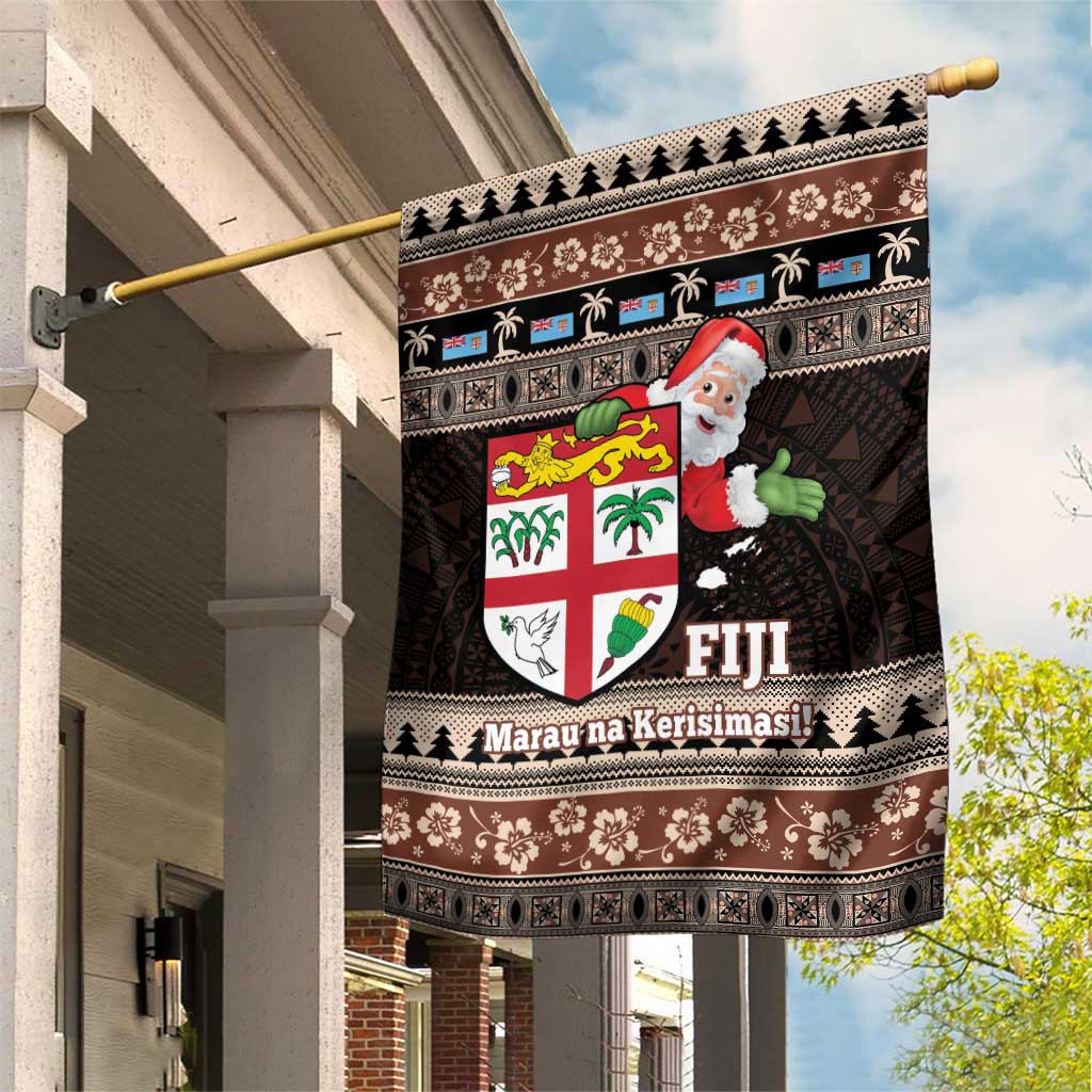 Fiji Christmas Garden Flag Fijian Masi Marau na Kerisimasi! - Brown