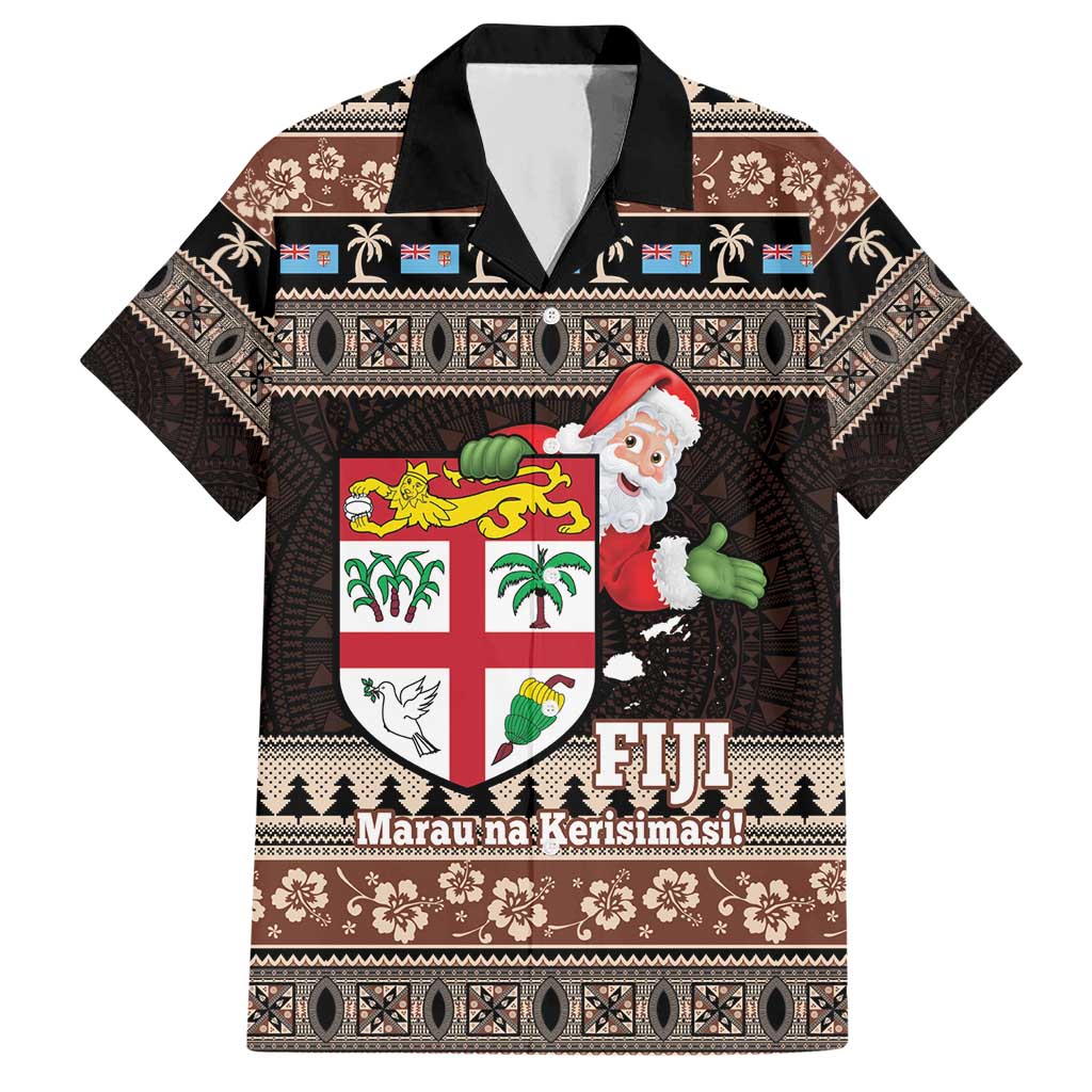 Fiji Christmas Hawaiian Shirt Fijian Masi Marau na Kerisimasi! - Brown