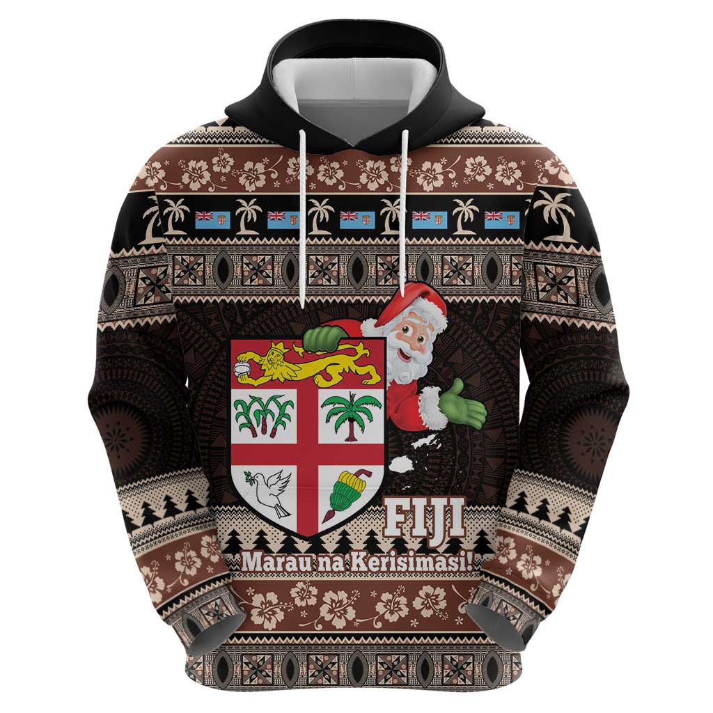 Fiji Christmas Hoodie Fijian Masi Marau na Kerisimasi! - Brown