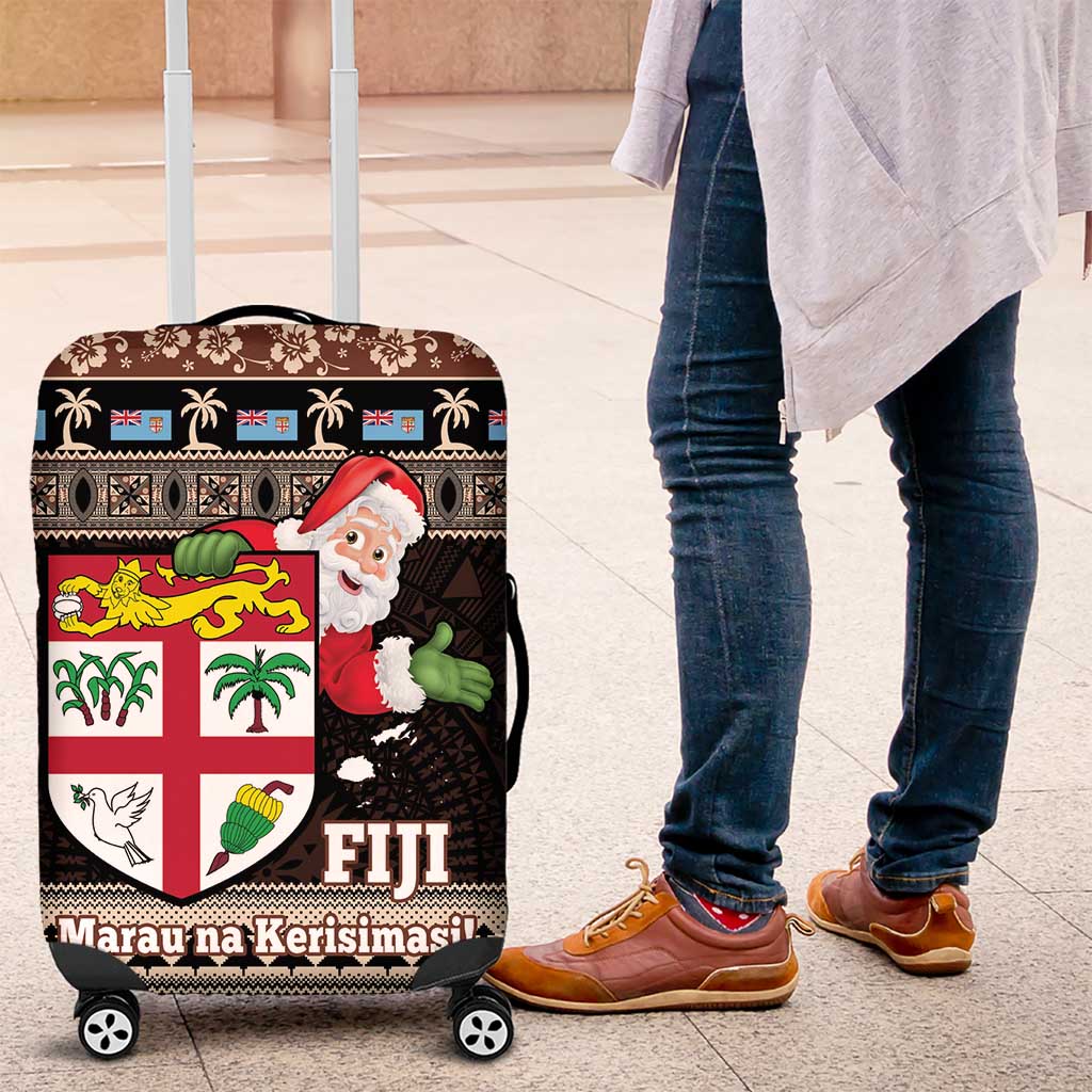 Fiji Christmas Luggage Cover Fijian Masi Marau na Kerisimasi! - Brown