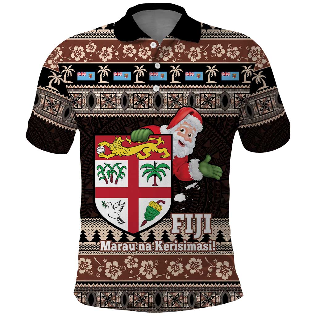 Fiji Christmas Polo Shirt Fijian Masi Marau na Kerisimasi! - Brown