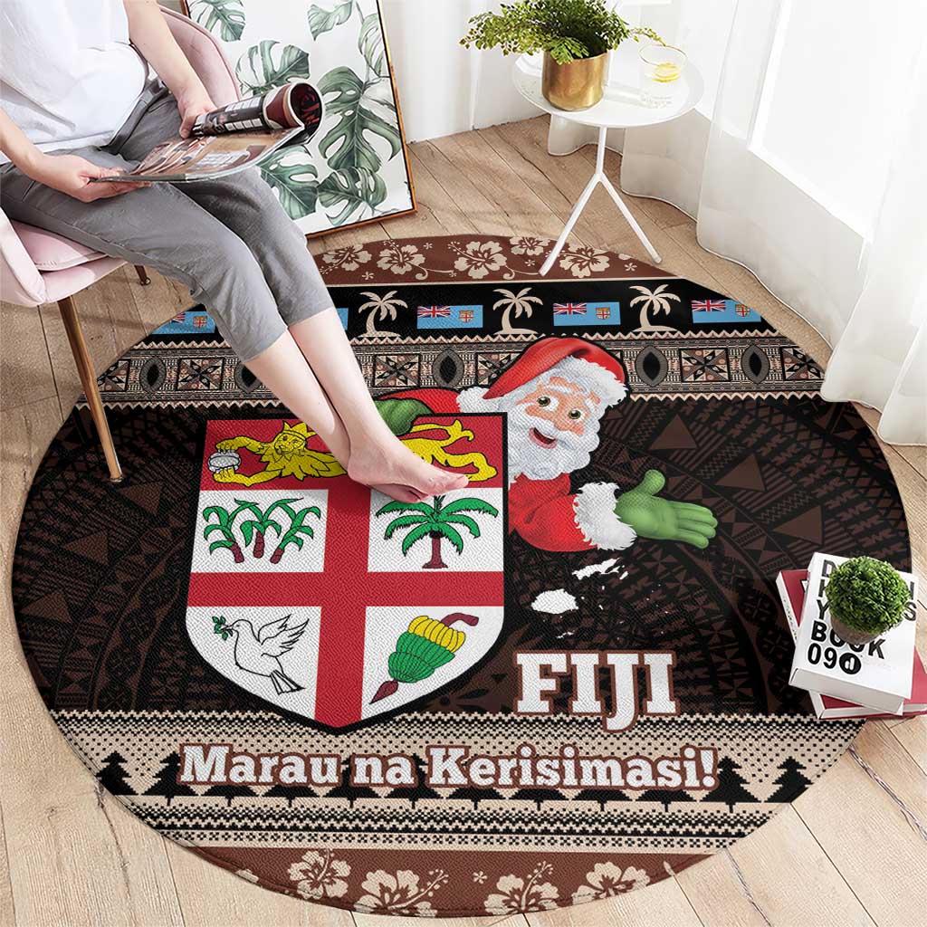 Fiji Christmas Round Carpet Fijian Masi Marau na Kerisimasi! - Brown
