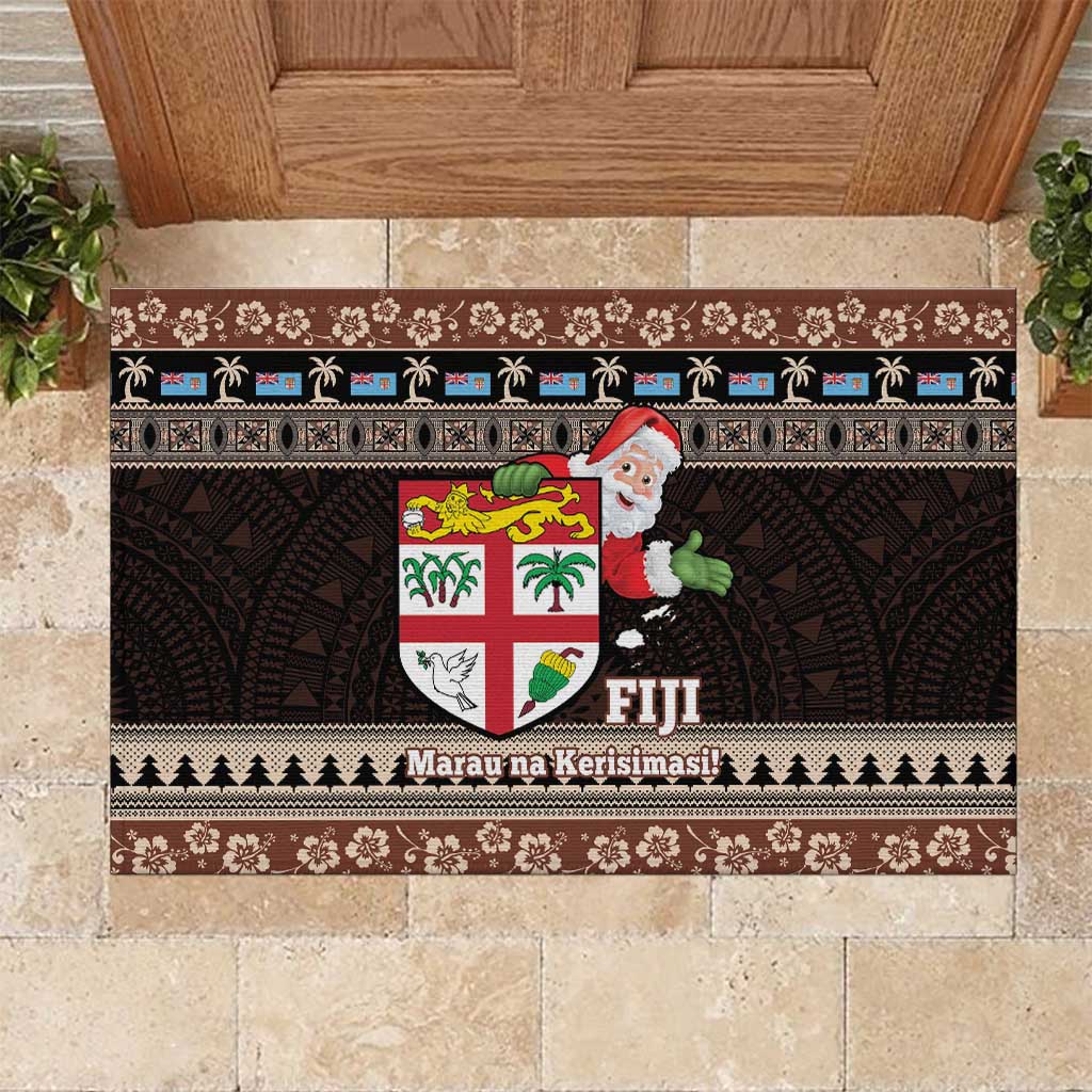 Fiji Christmas Rubber Doormat Fijian Masi Marau na Kerisimasi! - Brown