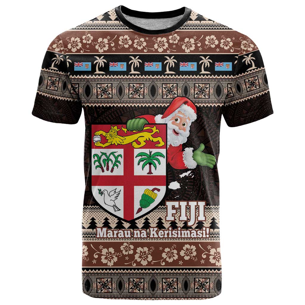 Fiji Christmas T Shirt Fijian Masi Marau na Kerisimasi! - Brown