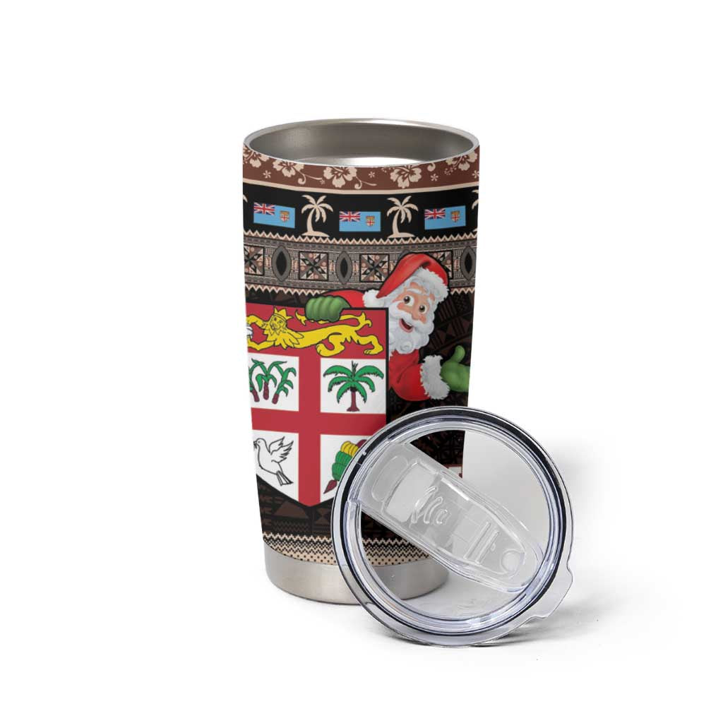 Fiji Christmas Tumbler Cup Fijian Masi Marau na Kerisimasi! - Brown