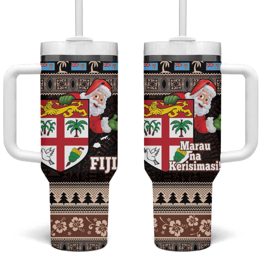 Fiji Christmas Tumbler With Handle Fijian Masi Marau na Kerisimasi! - Brown