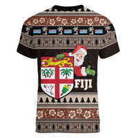 Fiji Christmas Women V-Neck T-Shirt Fijian Masi Marau na Kerisimasi! - Brown