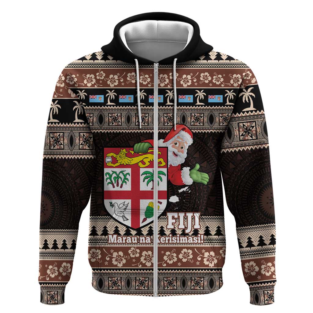 Fiji Christmas Zip Hoodie Fijian Masi Marau na Kerisimasi! - Brown