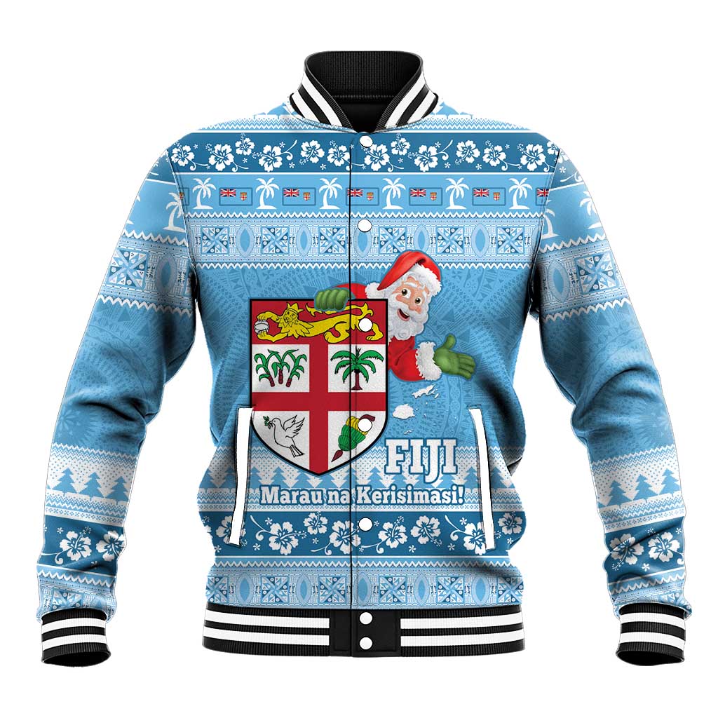 Fiji Christmas Baseball Jacket Fijian Masi Marau na Kerisimasi! - Blue