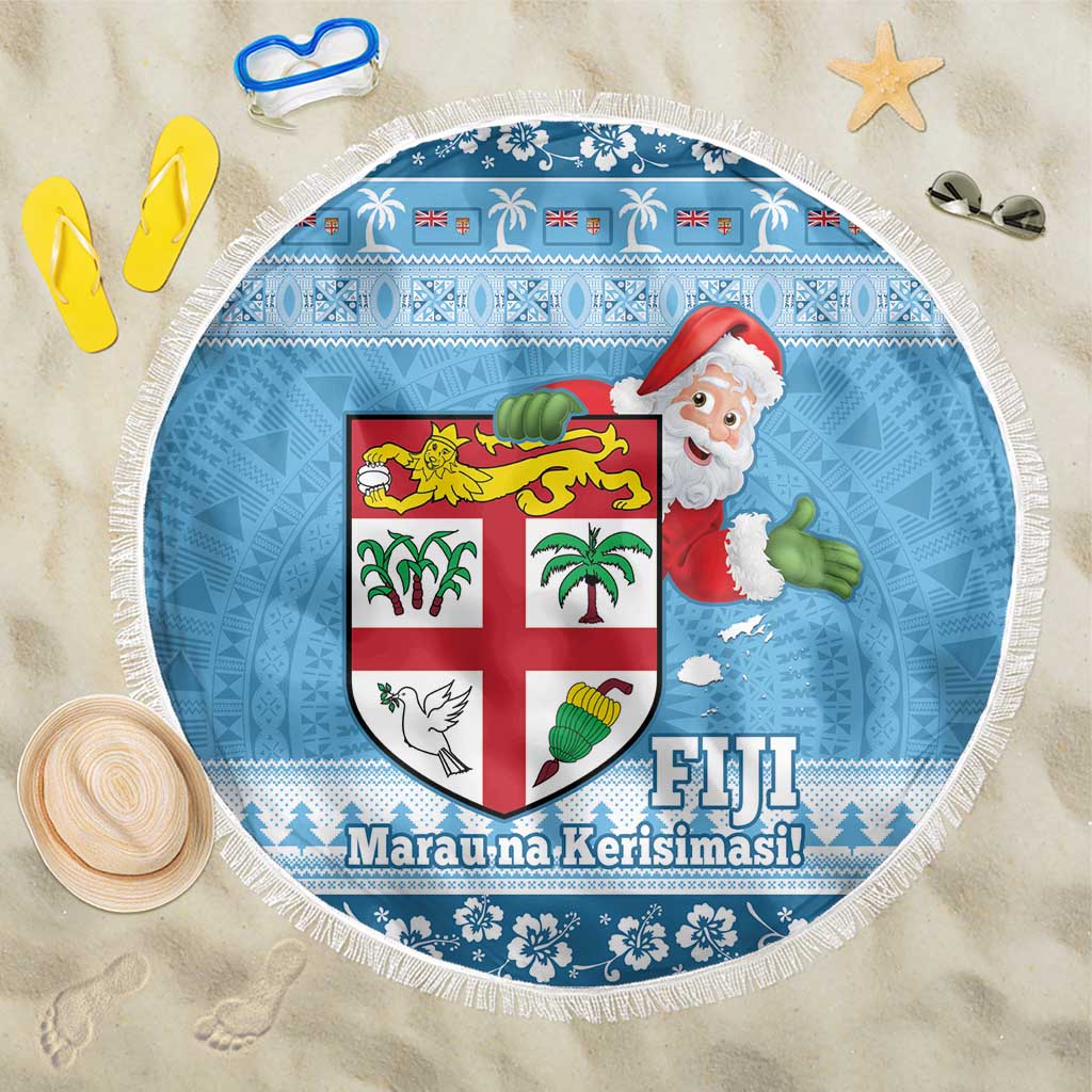 Fiji Christmas Beach Blanket Fijian Masi Marau na Kerisimasi! - Blue