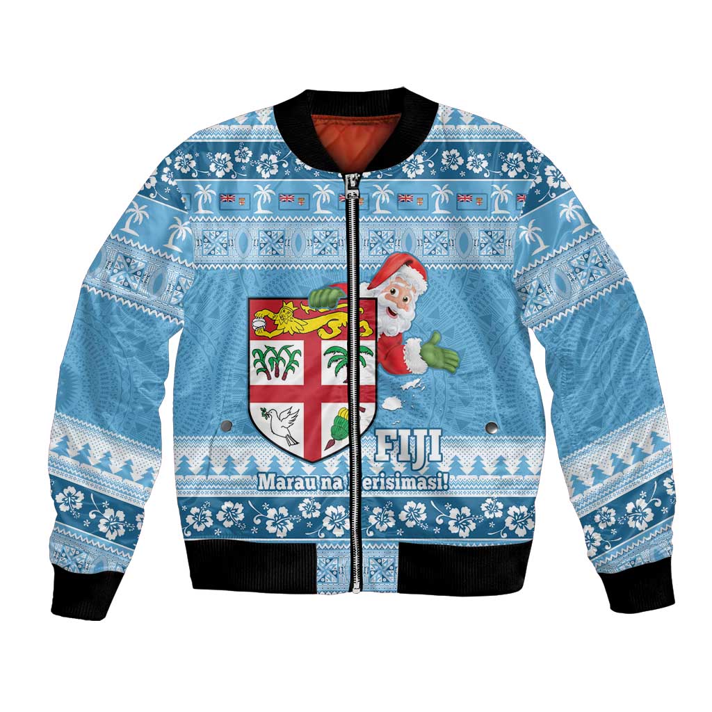 Fiji Christmas Bomber Jacket Fijian Masi Marau na Kerisimasi! - Blue