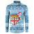 Fiji Christmas Button Sweatshirt Fijian Masi Marau na Kerisimasi! - Blue