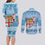 Fiji Christmas Couples Matching Long Sleeve Bodycon Dress and Long Sleeve Button Shirt Fijian Masi Marau na Kerisimasi! - Blue