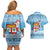 Fiji Christmas Couples Matching Off Shoulder Short Dress and Hawaiian Shirt Fijian Masi Marau na Kerisimasi! - Blue