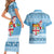 Fiji Christmas Couples Matching Short Sleeve Bodycon Dress and Hawaiian Shirt Fijian Masi Marau na Kerisimasi! - Blue