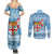 Fiji Christmas Couples Matching Summer Maxi Dress and Long Sleeve Button Shirt Fijian Masi Marau na Kerisimasi! - Blue