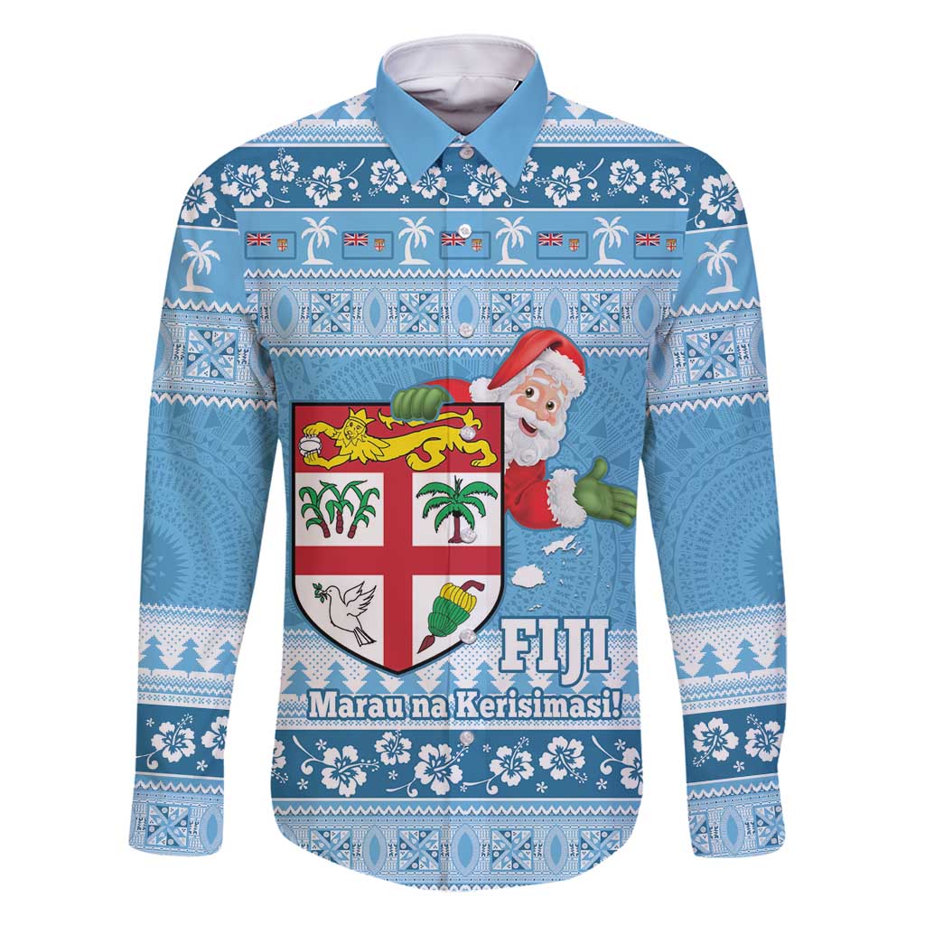 Fiji Christmas Family Matching Off Shoulder Maxi Dress and Hawaiian Shirt Fijian Masi Marau na Kerisimasi! - Blue