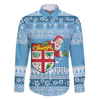 Fiji Christmas Family Matching Off Shoulder Maxi Dress and Hawaiian Shirt Fijian Masi Marau na Kerisimasi! - Blue