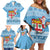 Fiji Christmas Family Matching Off Shoulder Short Dress and Hawaiian Shirt Fijian Masi Marau na Kerisimasi! - Blue