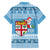 Fiji Christmas Family Matching Off Shoulder Short Dress and Hawaiian Shirt Fijian Masi Marau na Kerisimasi! - Blue