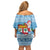 Fiji Christmas Family Matching Off Shoulder Short Dress and Hawaiian Shirt Fijian Masi Marau na Kerisimasi! - Blue