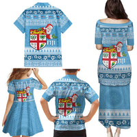Fiji Christmas Family Matching Puletasi and Hawaiian Shirt Fijian Masi Marau na Kerisimasi! - Blue
