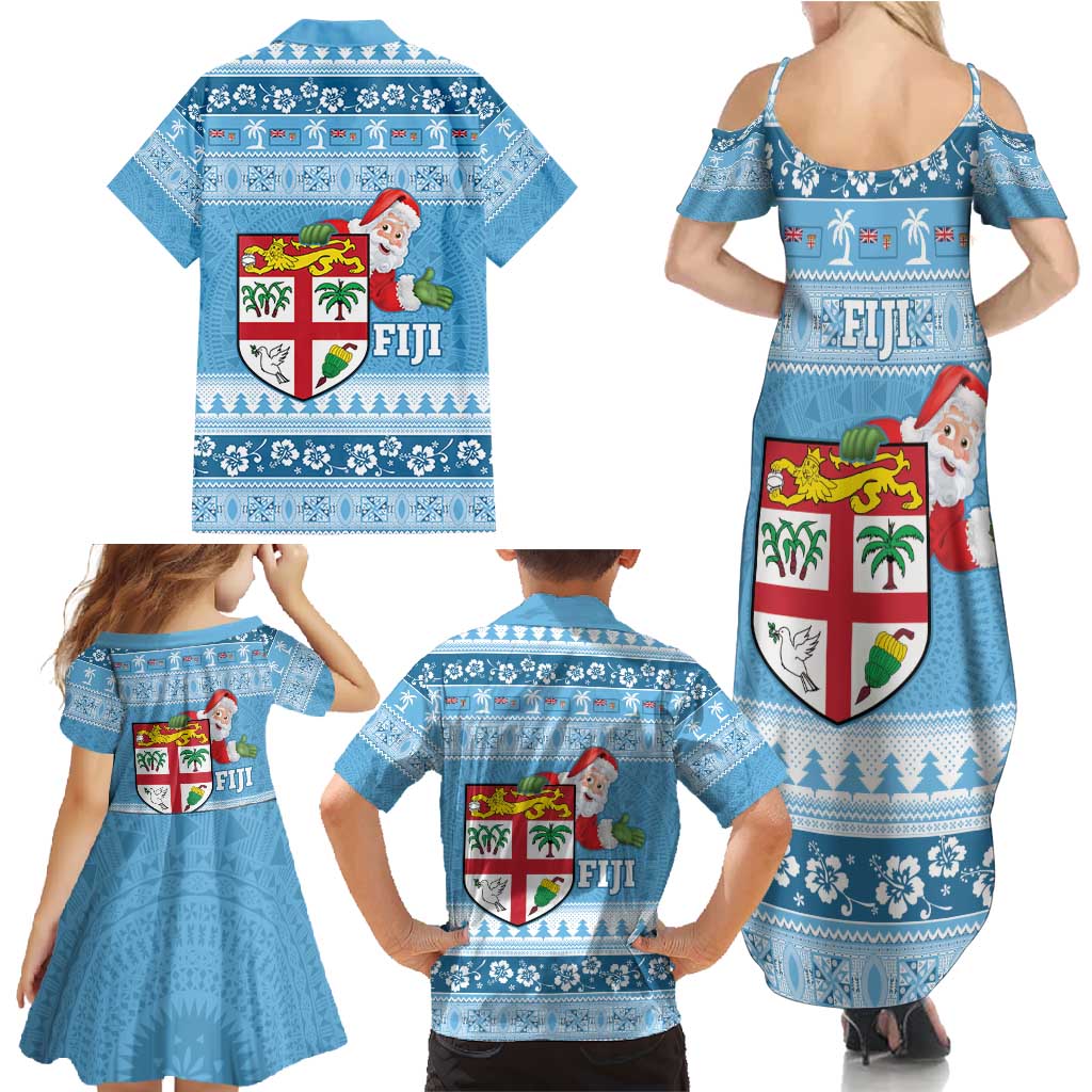 Fiji Christmas Family Matching Summer Maxi Dress and Hawaiian Shirt Fijian Masi Marau na Kerisimasi! - Blue
