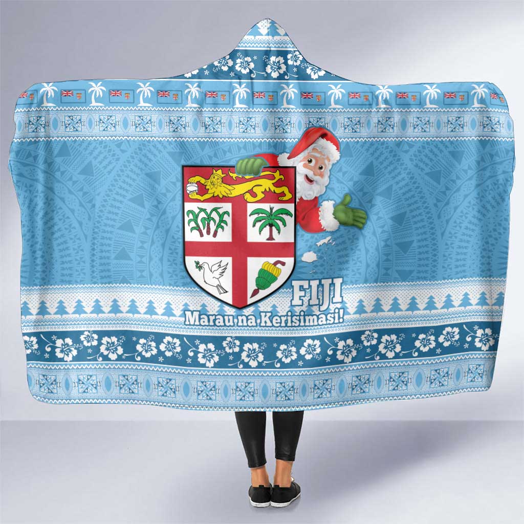 Fiji Christmas Hooded Blanket Fijian Masi Marau na Kerisimasi! - Blue