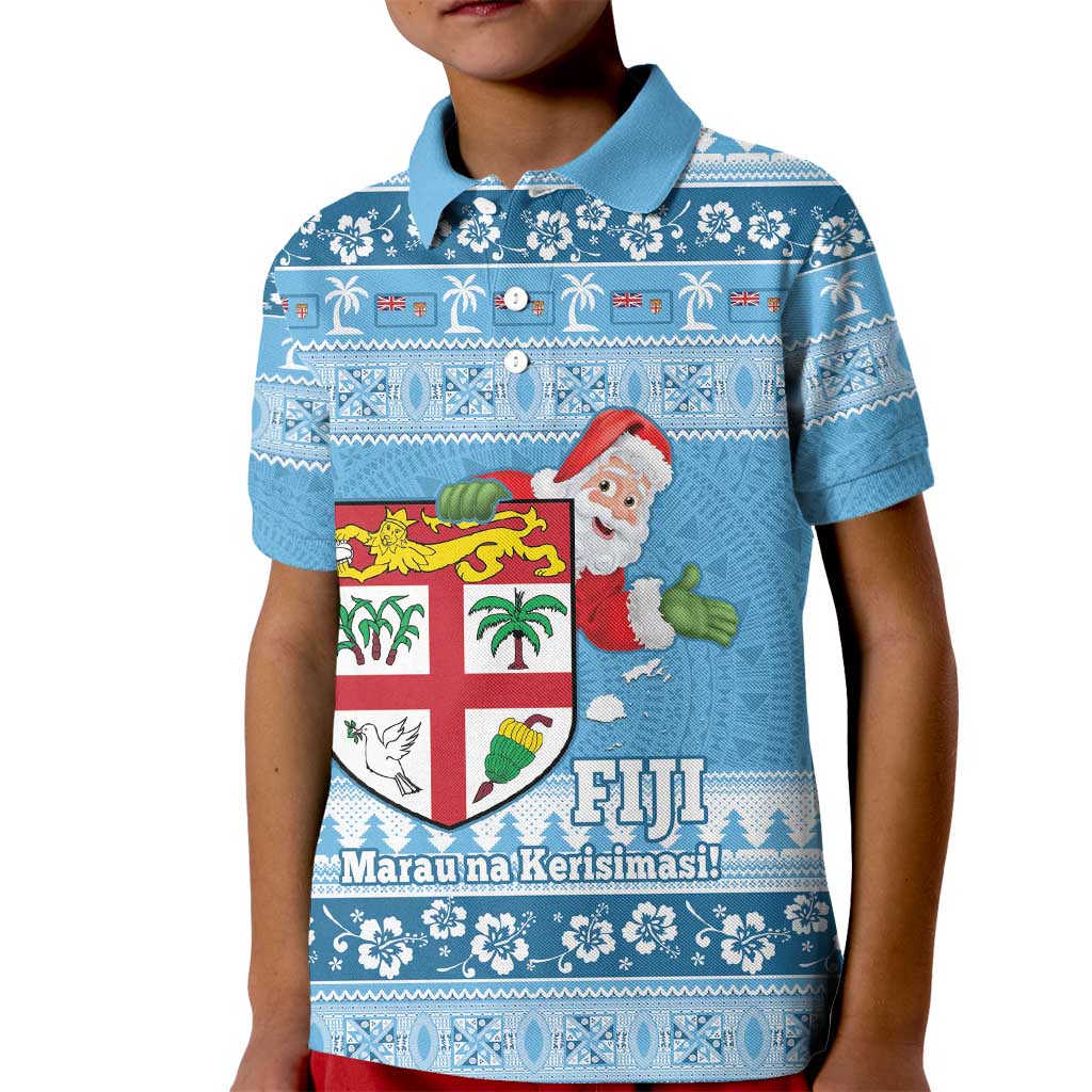 Fiji Christmas Kid Polo Shirt Fijian Masi Marau na Kerisimasi! - Blue