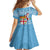 Fiji Christmas Kid Short Sleeve Dress Fijian Masi Marau na Kerisimasi! - Blue