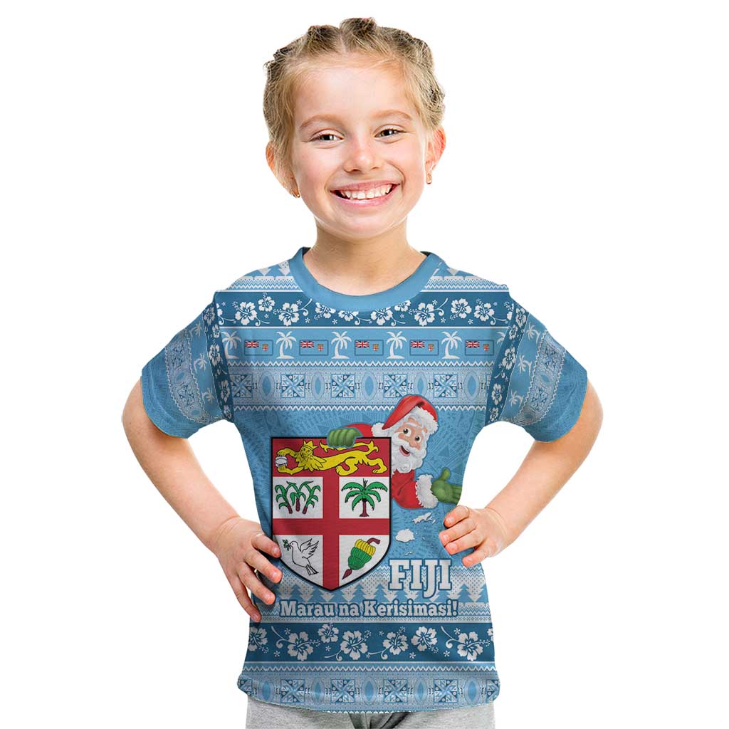 Fiji Christmas Kid T Shirt Fijian Masi Marau na Kerisimasi! - Blue